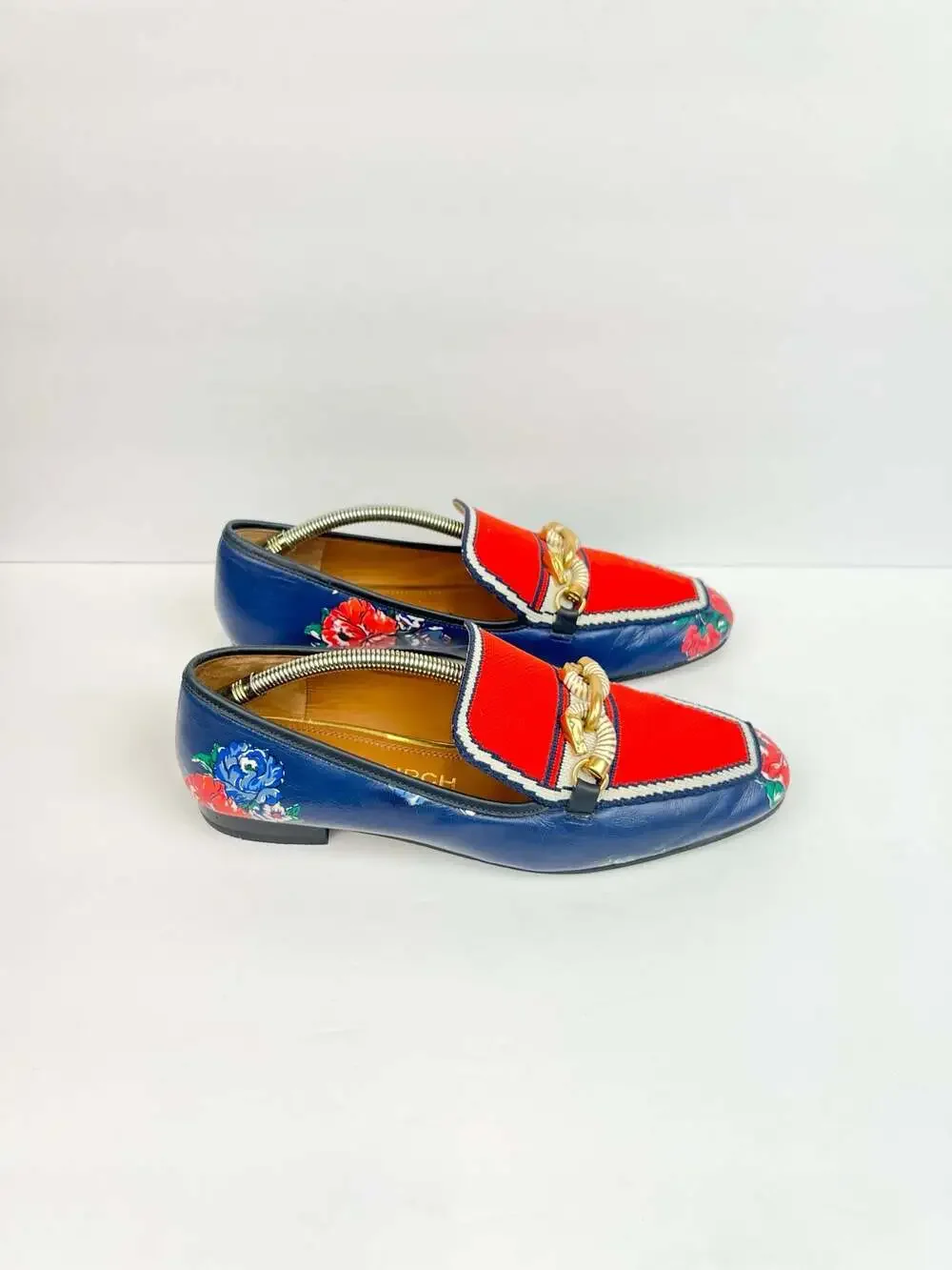 Tory Burch Jessa Floral Print Leather and Fabric Horsebit Loafers 8.5M Shoes
